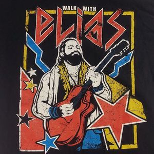 WWE Mens Medium Black Walk‎ With Elias Guitar Graphic T-Shirt